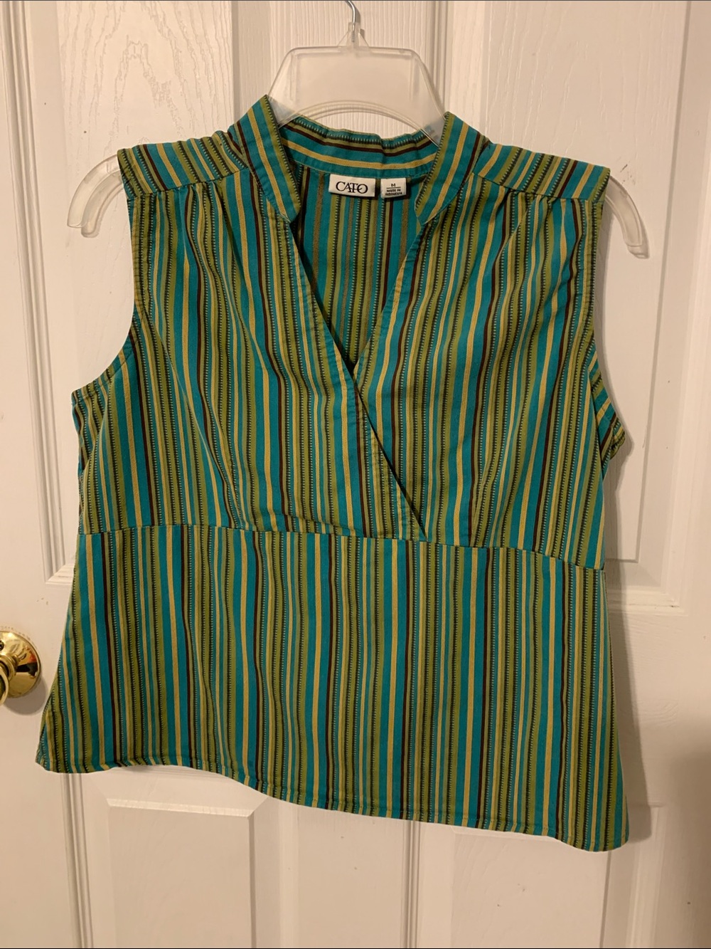 Cato Striped Sleeveless V-Neck Empire Waist Blouse - size M